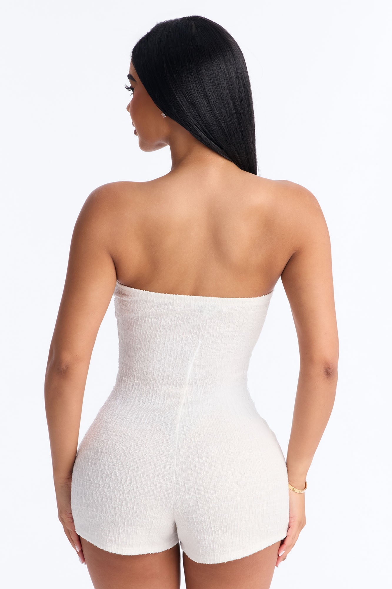 Dominique Strapless Tie Waist Skort Romper - Ivory