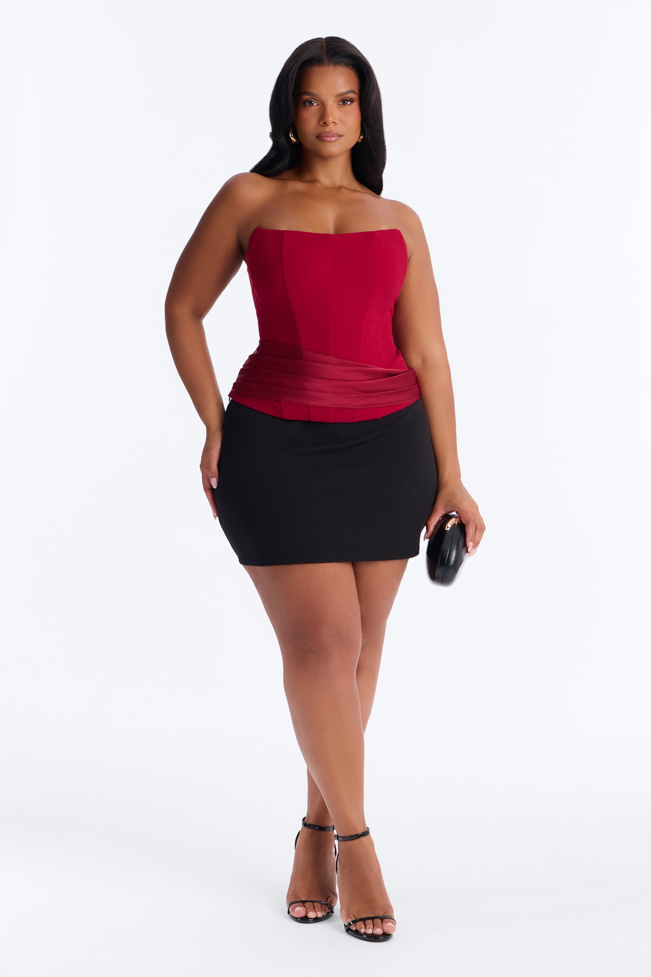 Sophistication Served Pleated Satin Corset - Red
