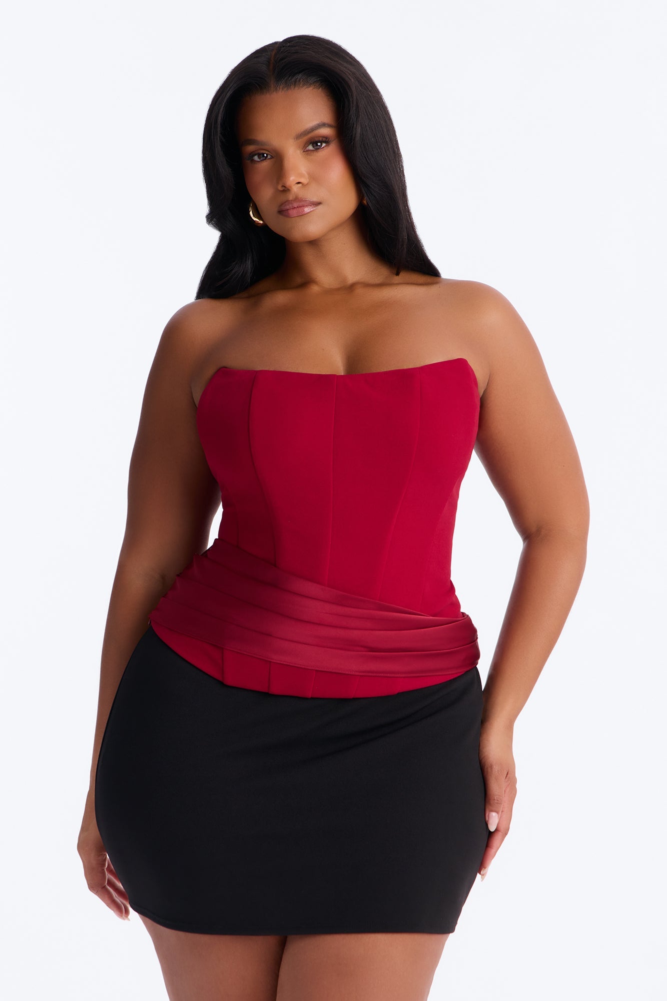 Sophistication Served Pleated Satin Corset - Red