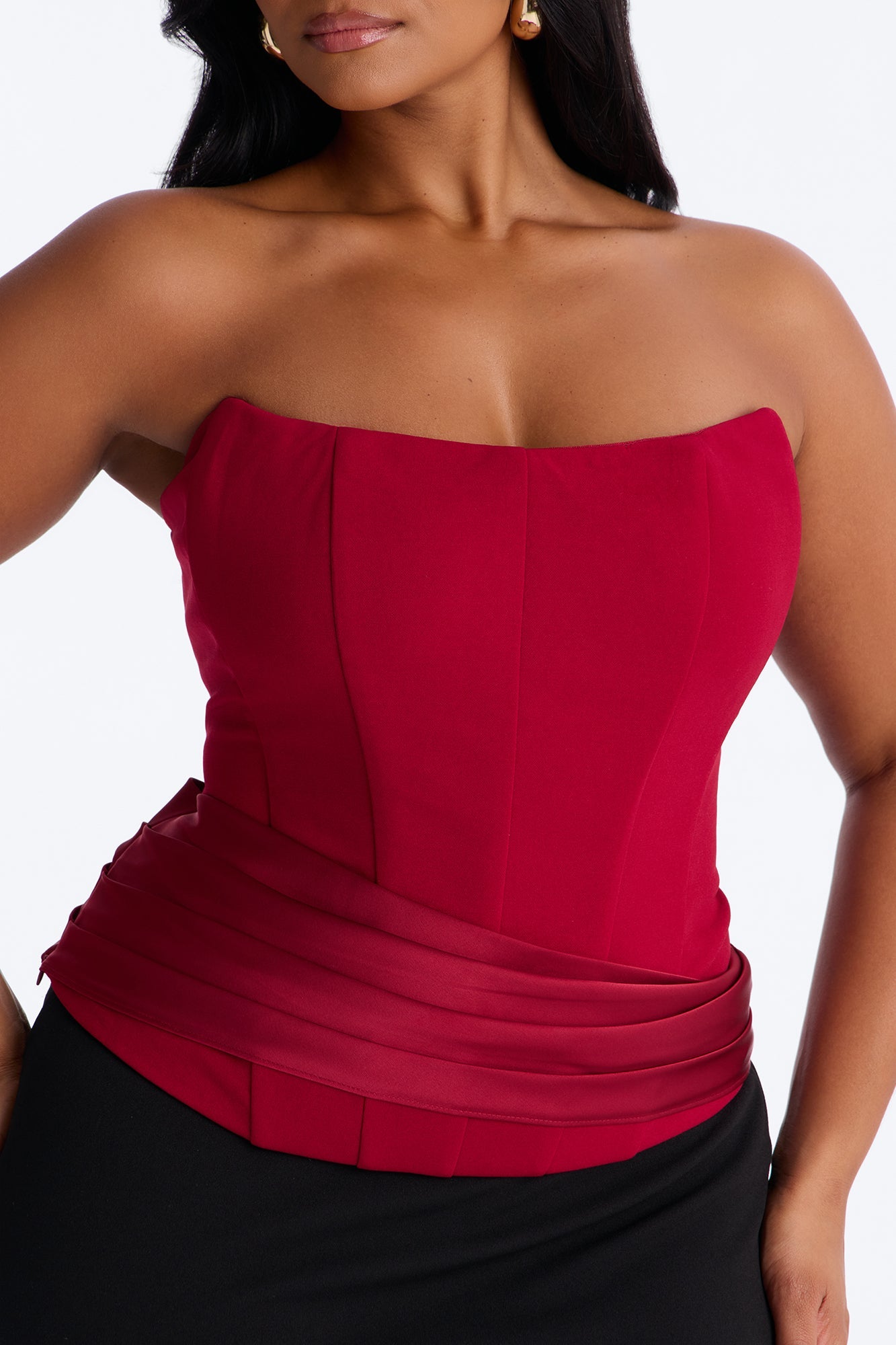 Sophistication Served Pleated Satin Corset - Red