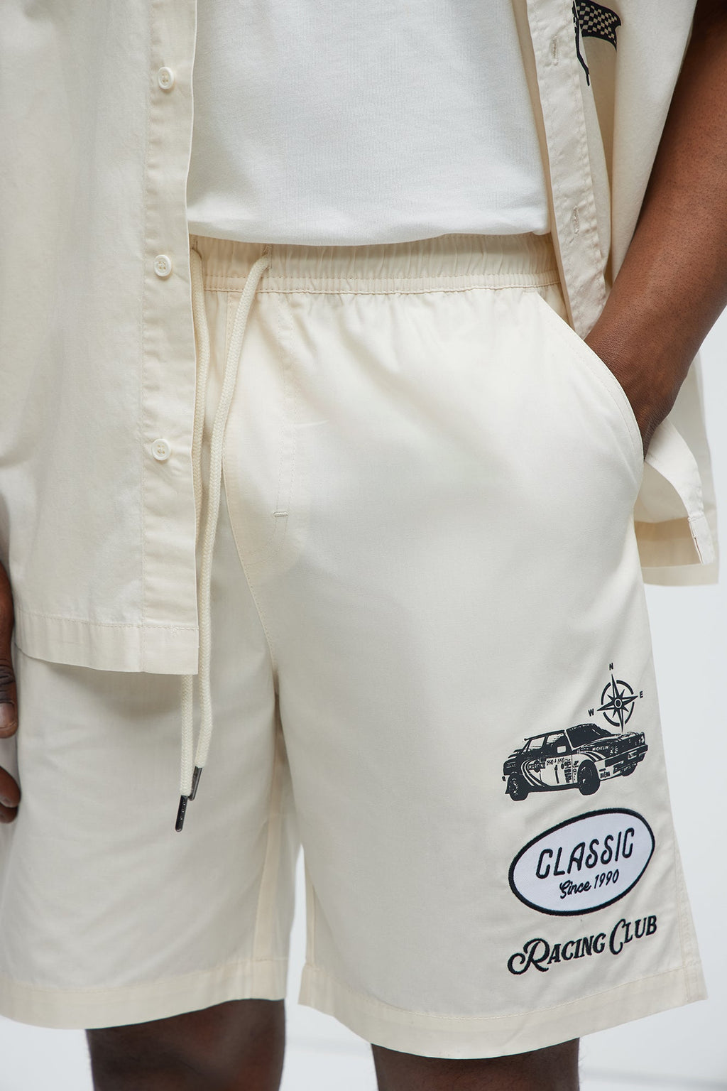 Racing Club Relaxed Drawstring Shorts - Cream