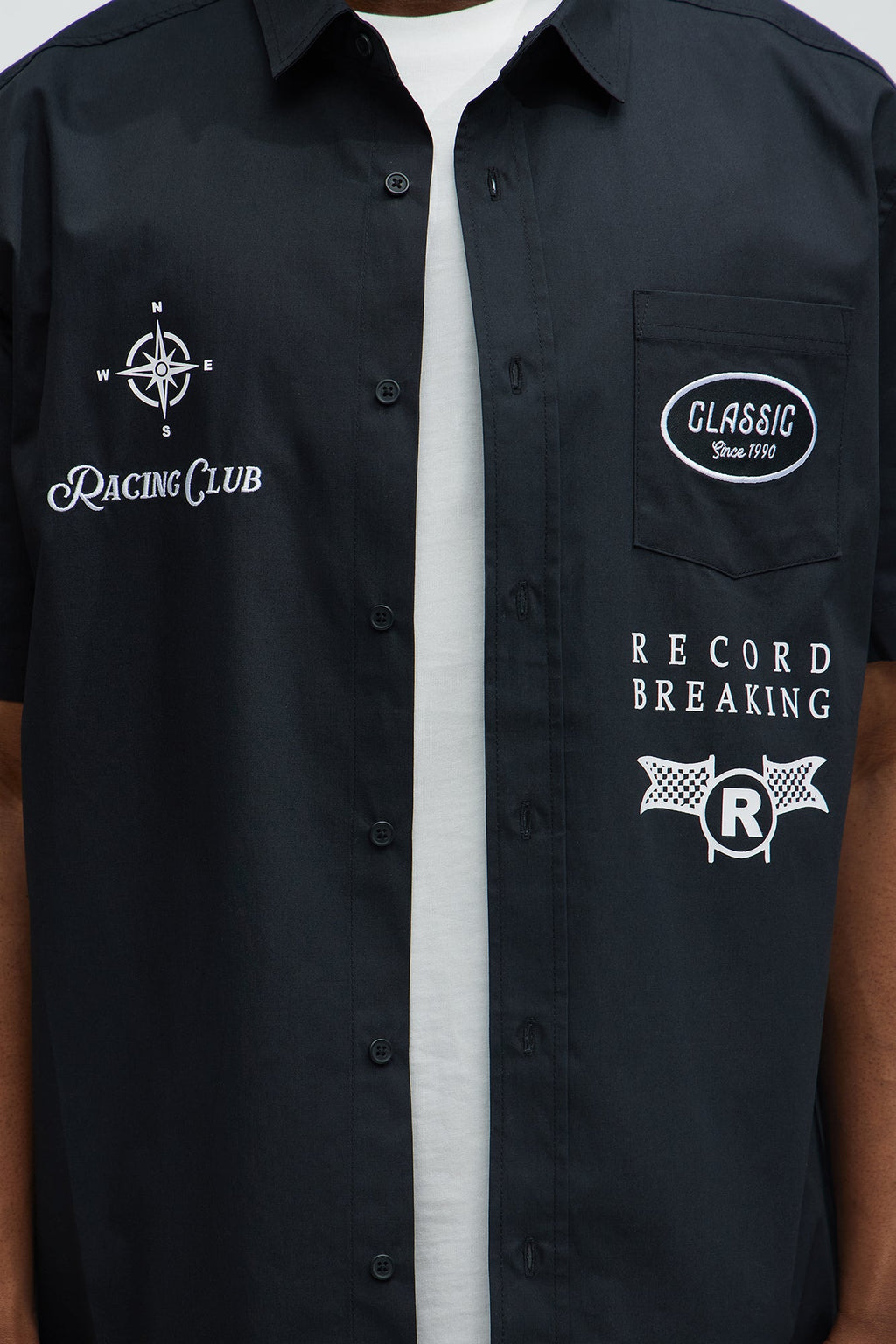 Racing Club Short Sleeve Button Down Shirt - Black