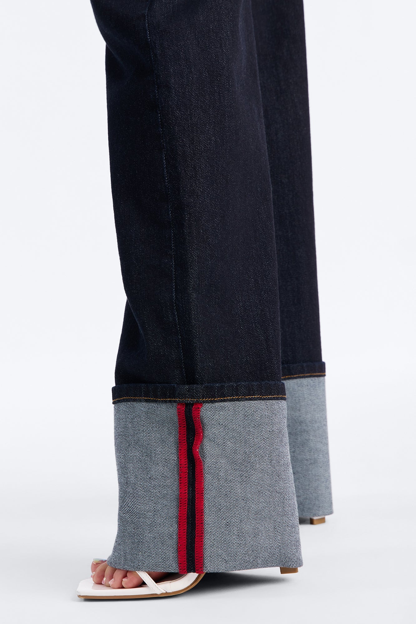 Turned Up Stretch Cuffed Straight Leg Jeans - Dark Wash