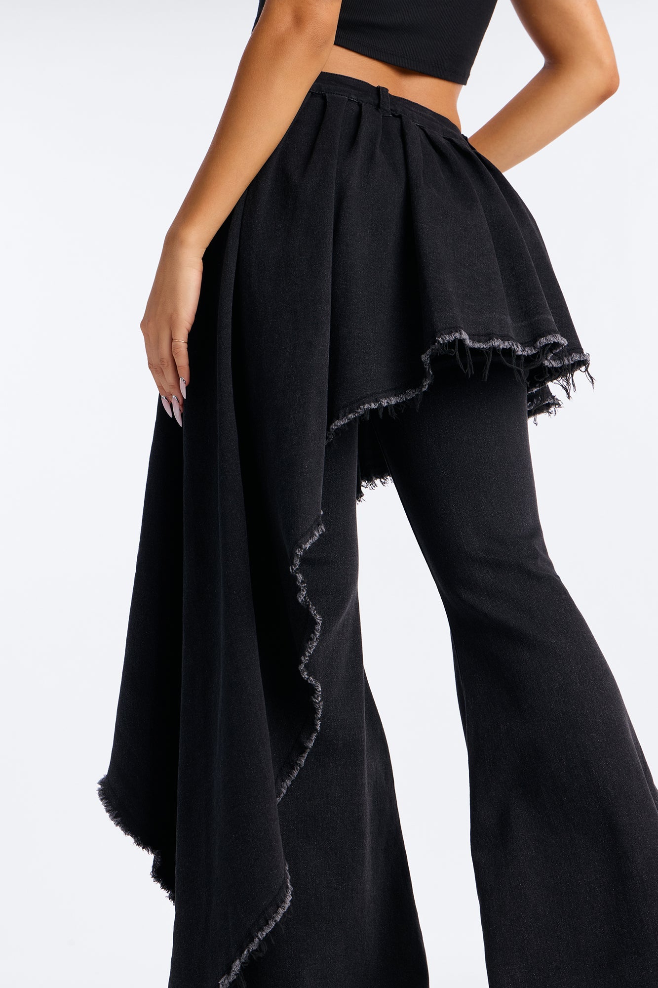 Attachment Issues Skirt Layer Ripped Stretch Flare Jeans - Black Wash