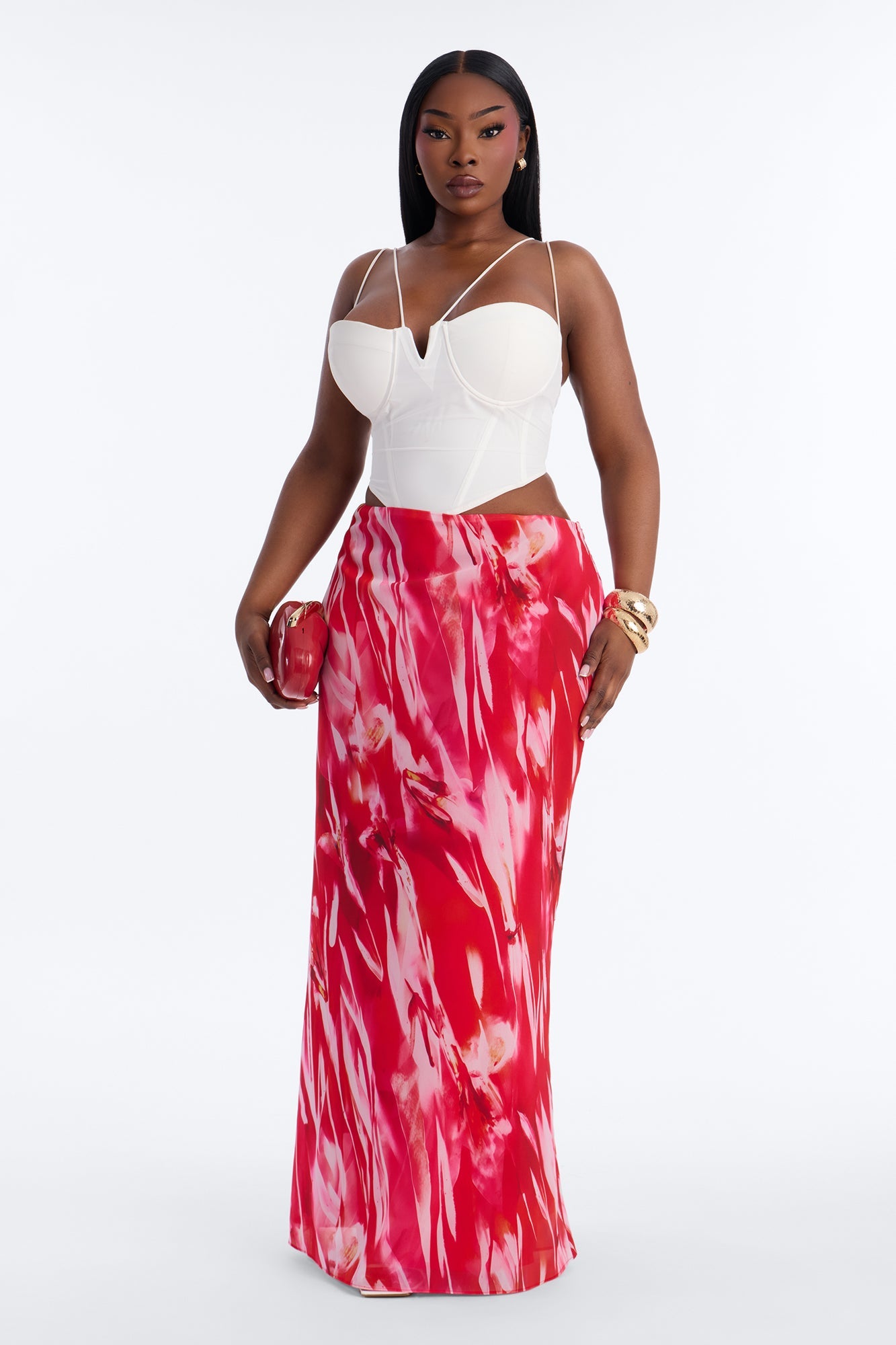Hot Tropic Chiffon Floral Maxi Skirt - Hot Pink/combo