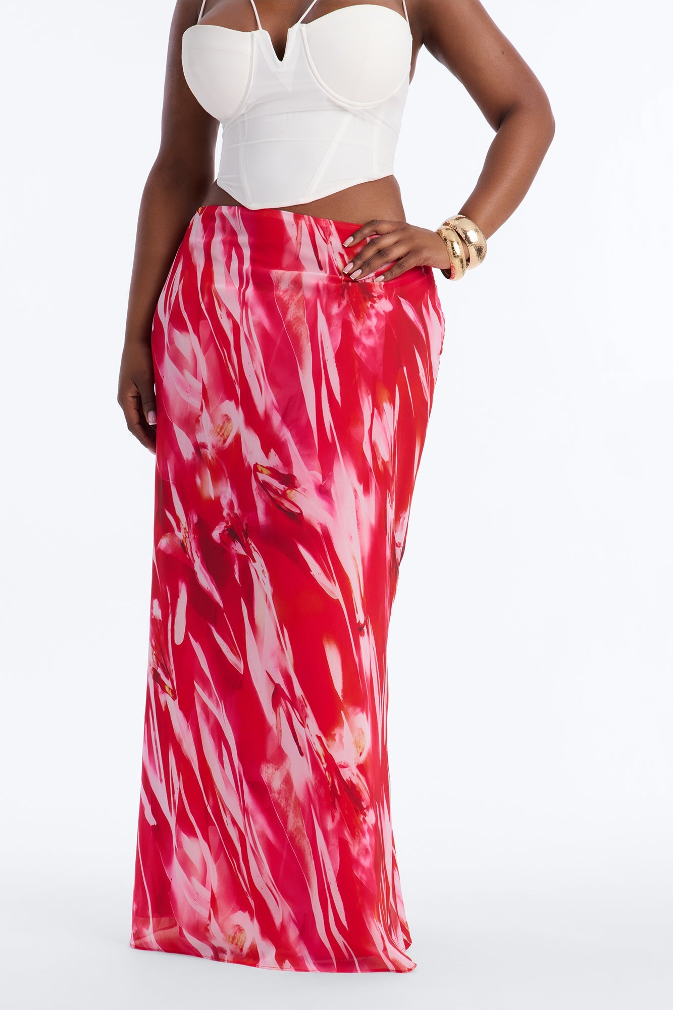 Hot Tropic Chiffon Floral Maxi Skirt - Hot Pink/combo