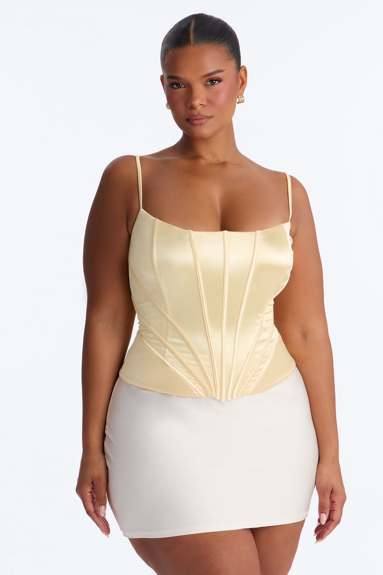 You Have My Heart Lace Up Satin Corset - Butter Yellow
