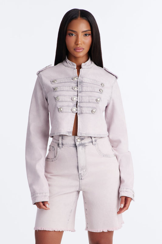 Pink Parade Cropped Denim Jacket - Pink