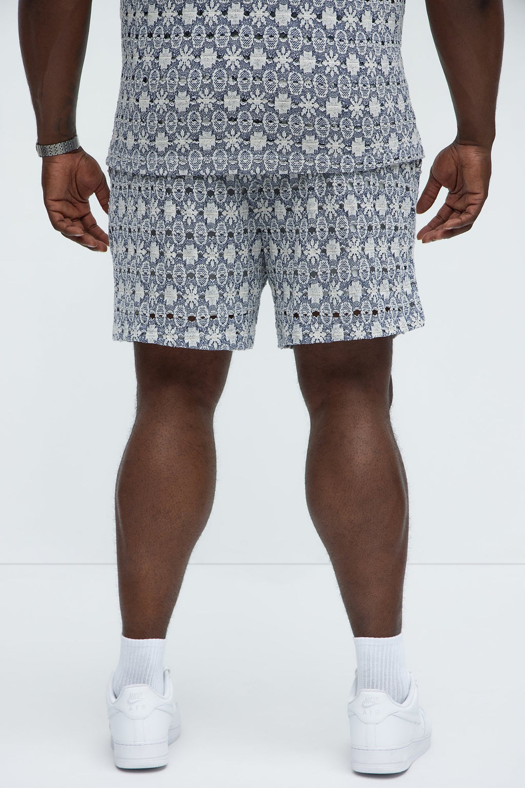Patterned Open Knit Shorts - Blue/combo