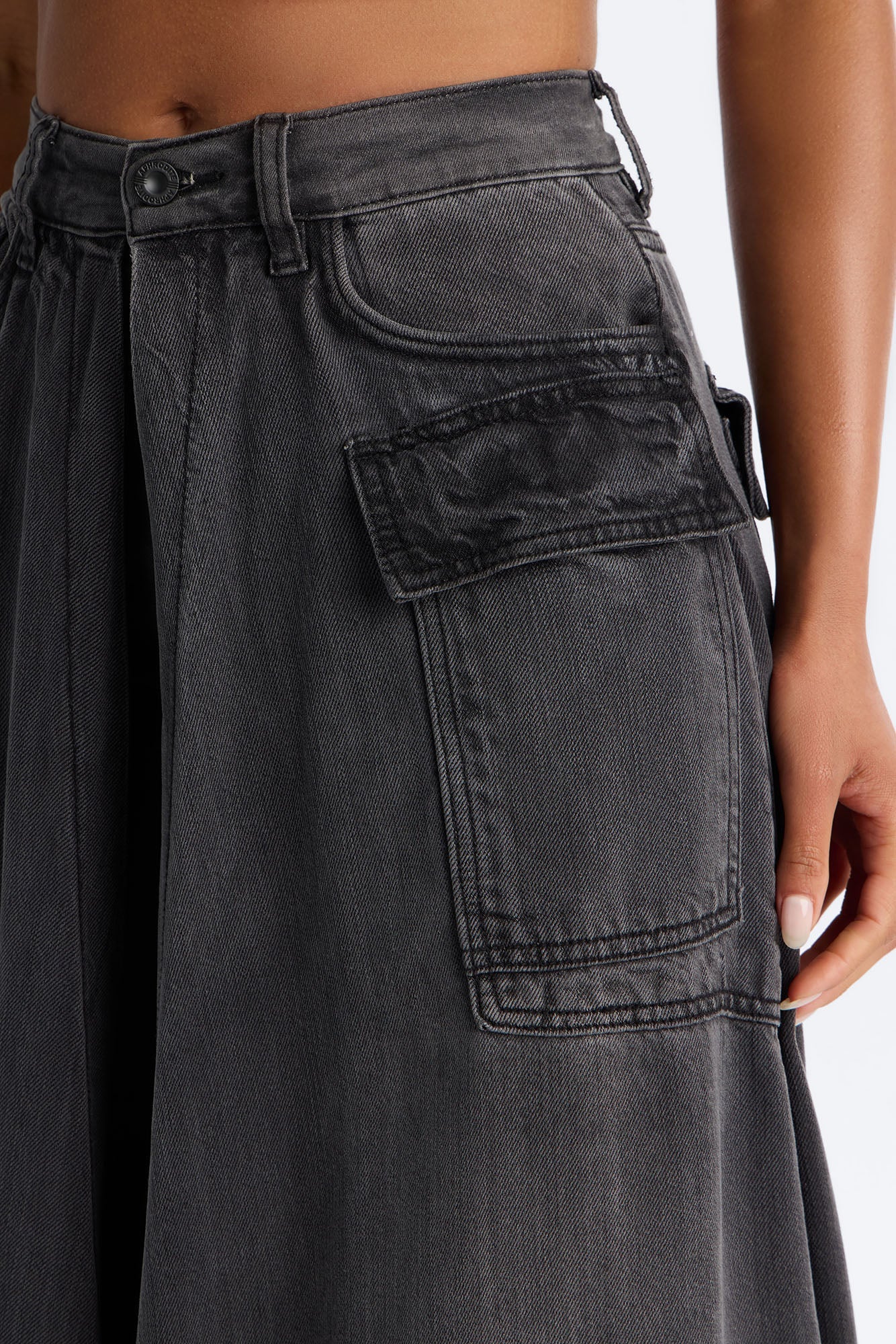 Lost It Cargo Overlay Straight Leg Jeans - Black Wash