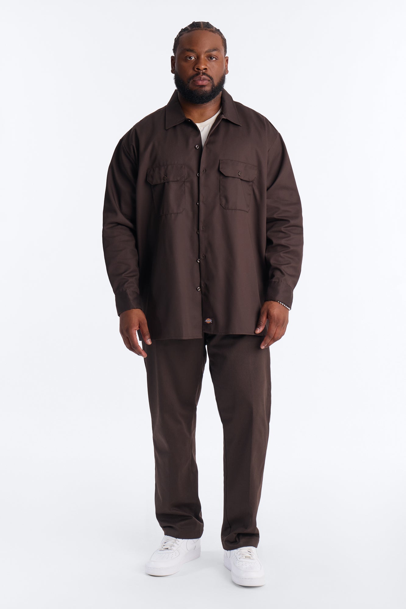 Dickies Twill Long Sleeve Work Shirt - Dark Brown
