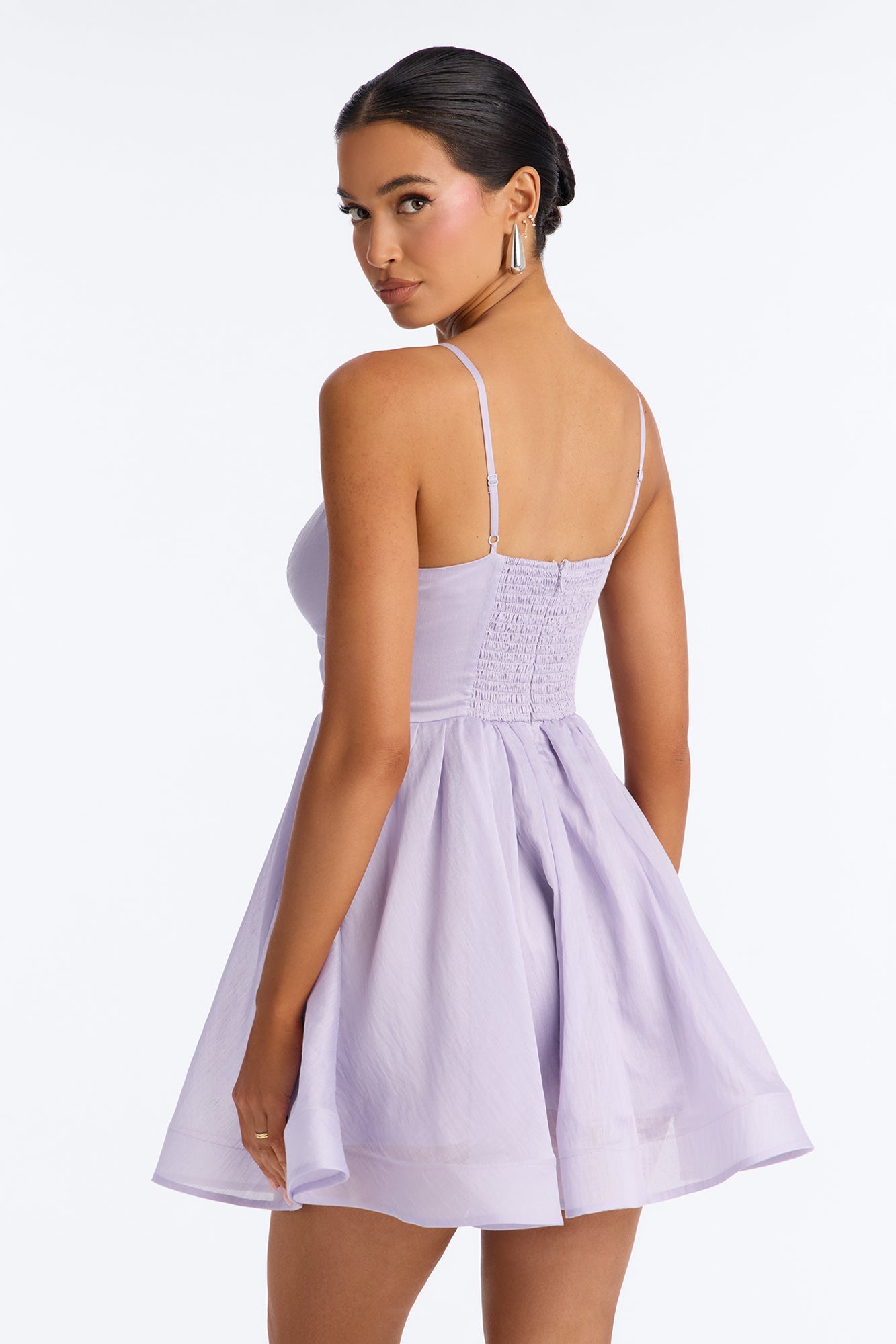 Janelle Pleated Organza Mini Dress - Lavender