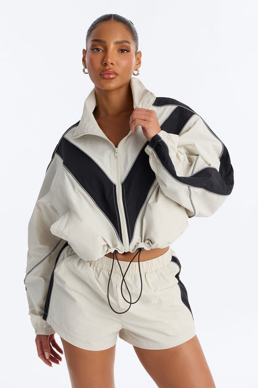 Break A Sweat Windbreaker Funnel Neck Track Jacket - Taupe/combo