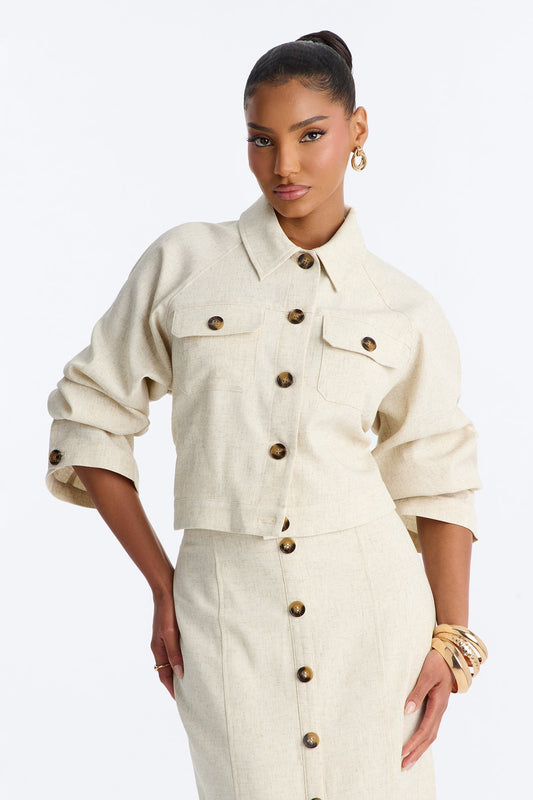 Leah Linen Cropped Jacket - Cream