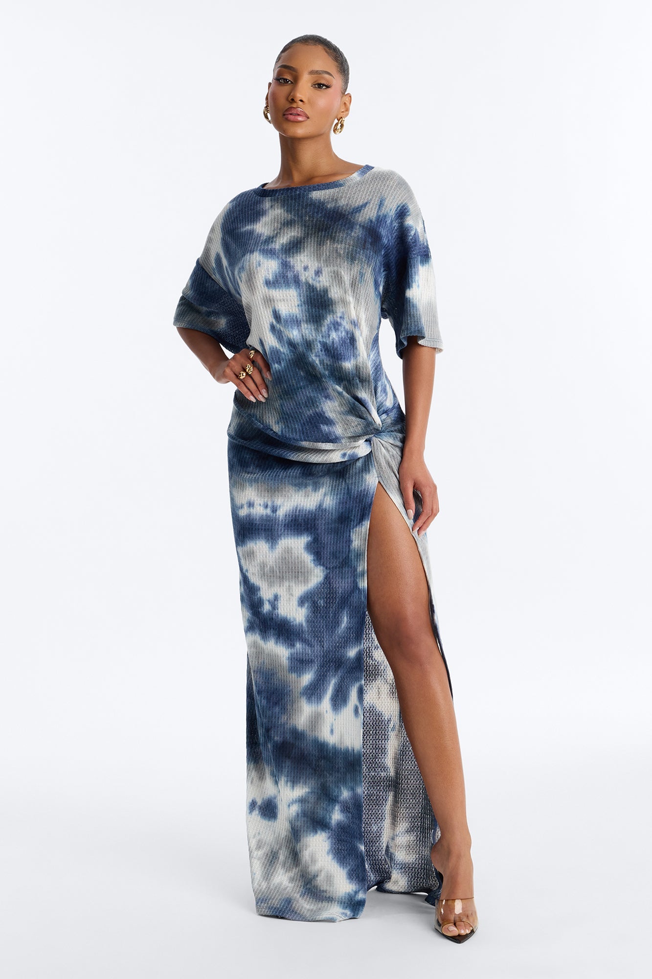 Hadley Waffle Knit Maxi Dress - Blue/combo