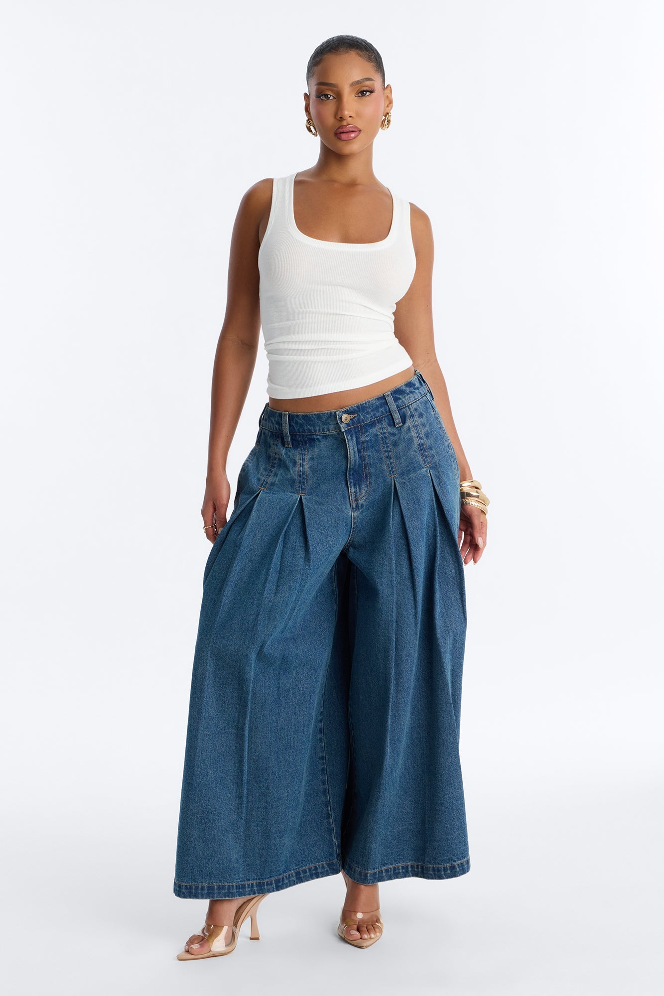 Roma Pleated Denim Culotte Jeans - Dark Wash