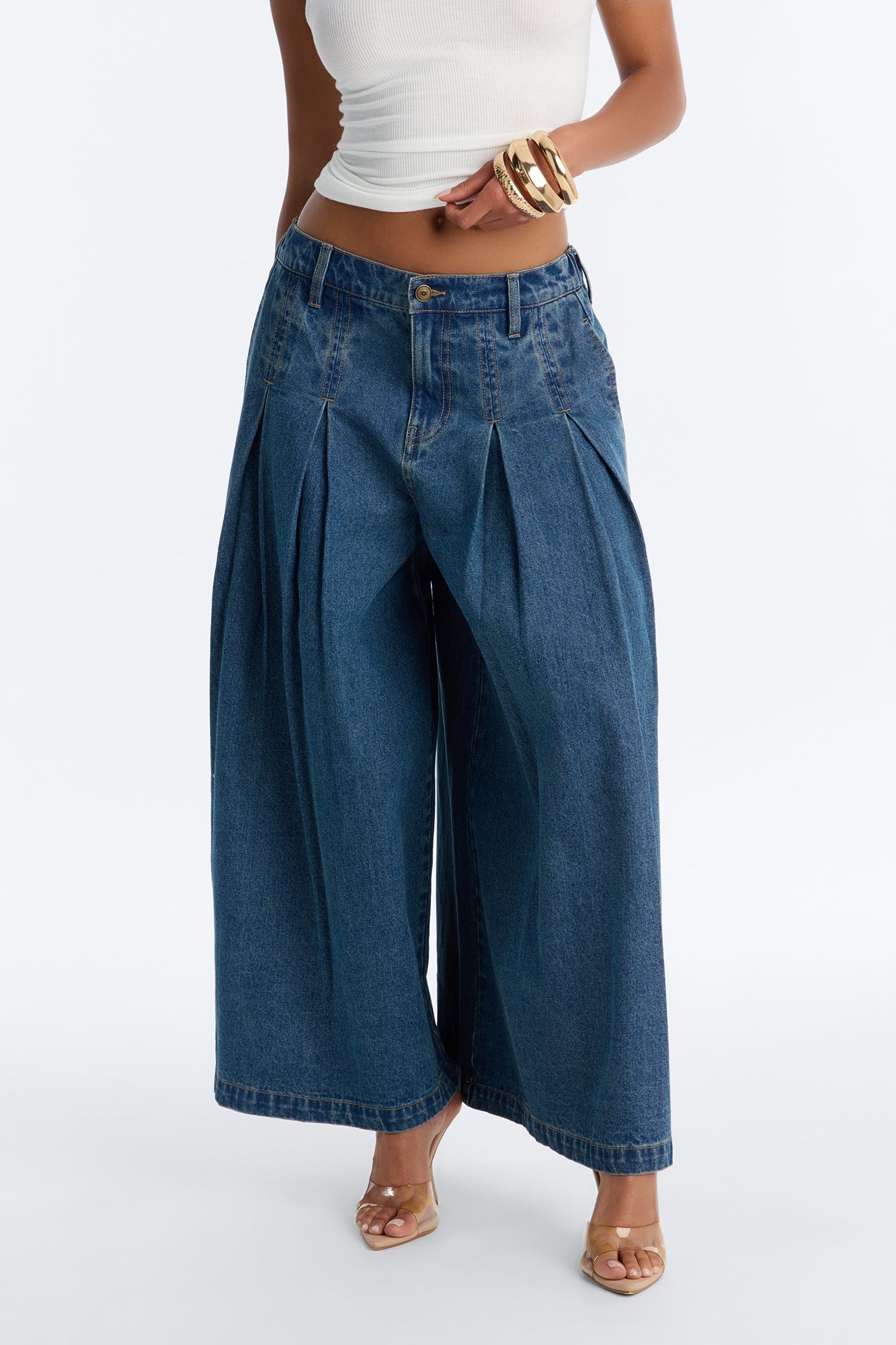 Roma Pleated Denim Culotte Jeans - Dark Wash