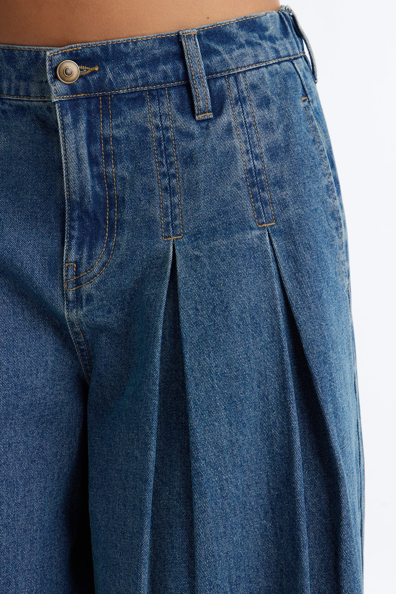 Roma Pleated Denim Culotte Jeans - Dark Wash