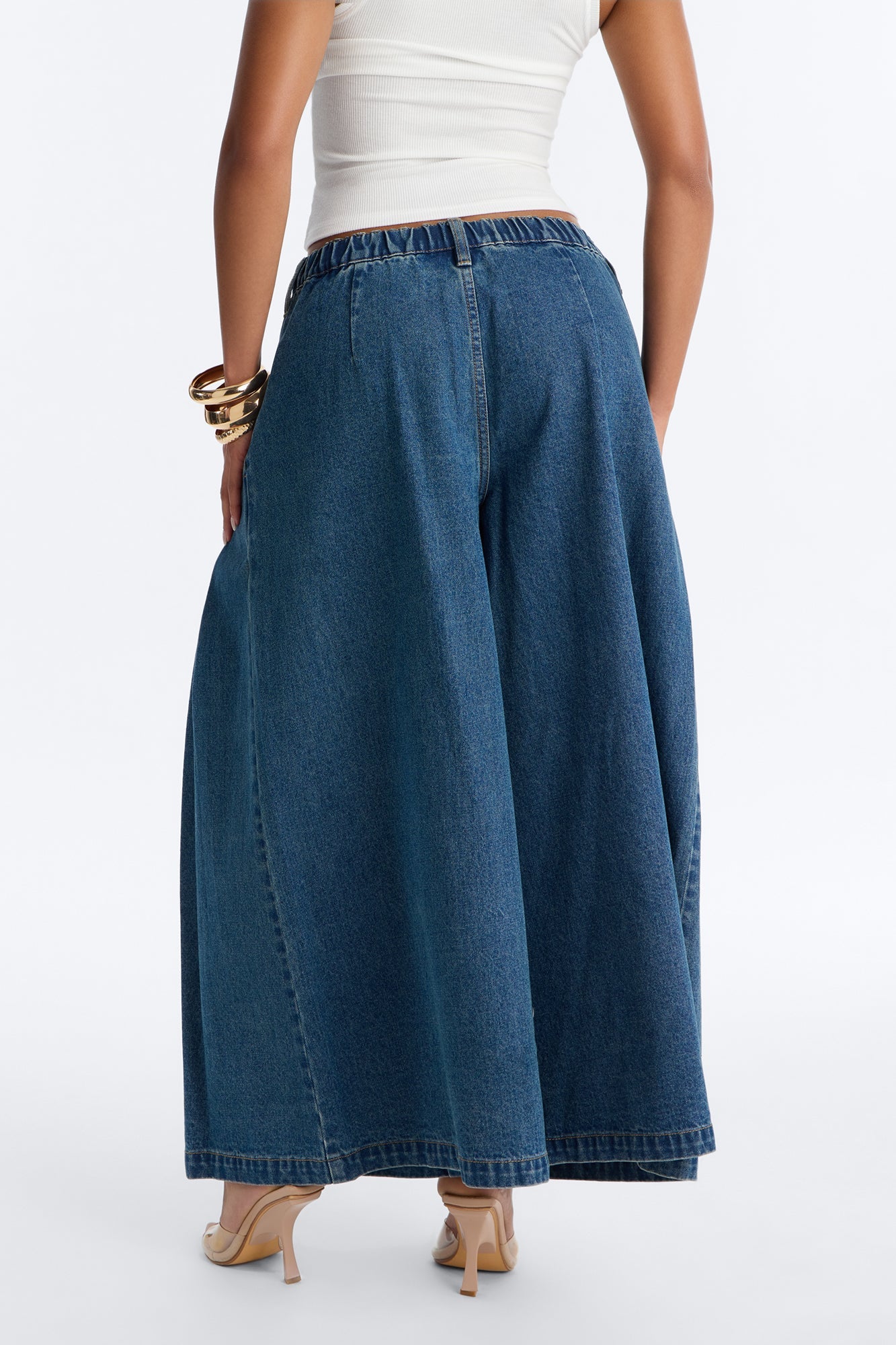 Roma Pleated Denim Culotte Jeans - Dark Wash