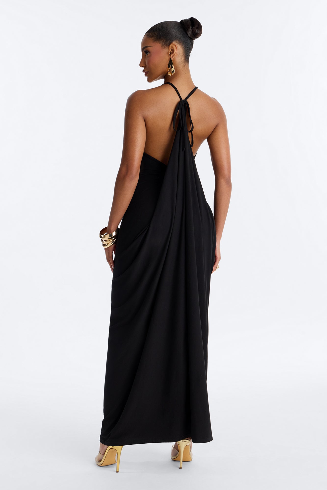 Selena Backless Drape Maxi Dress - Black