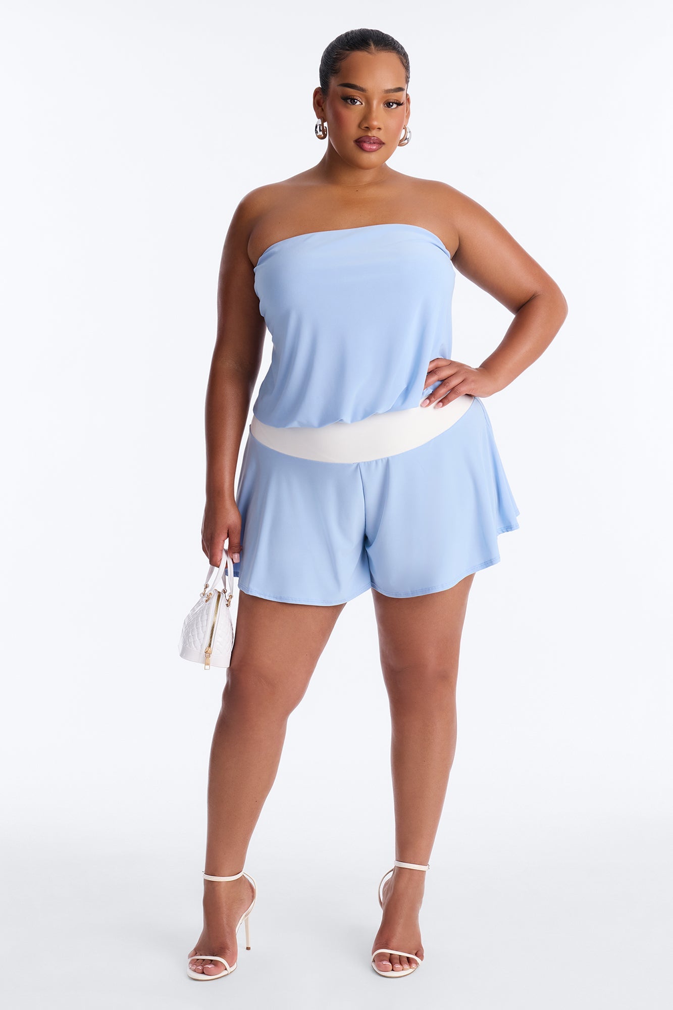 Sara Strapless Contrast Romper - Blue