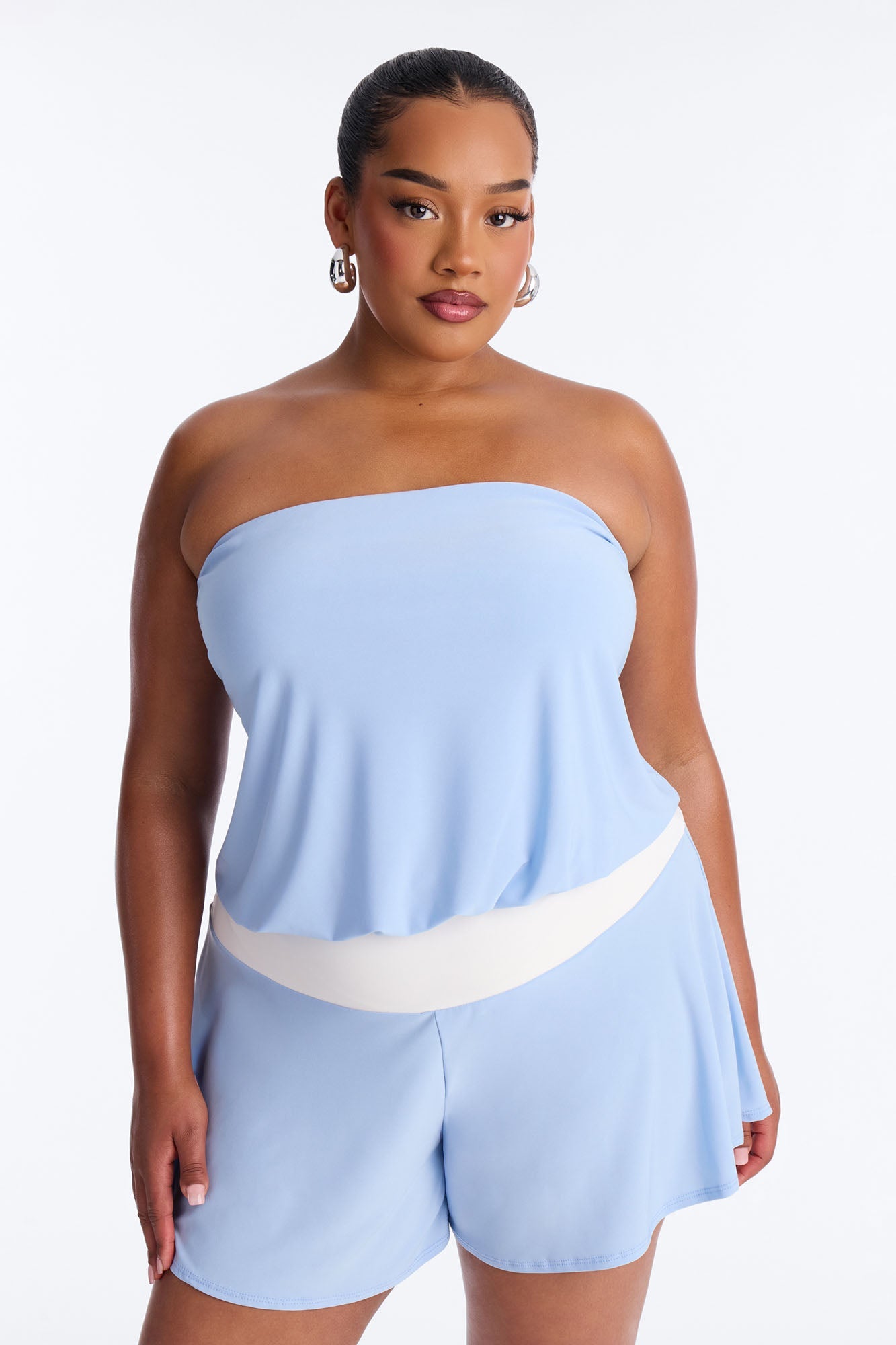 Sara Strapless Contrast Romper - Blue