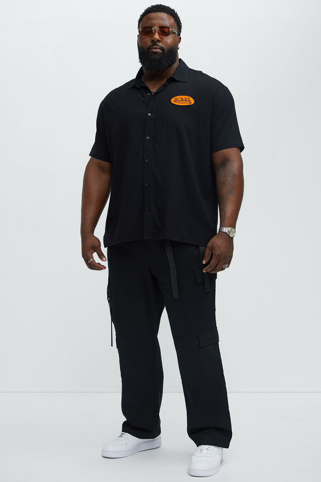 Von Dutch Front And Back Graphic Short Sleeve Button Up Shirt - Black