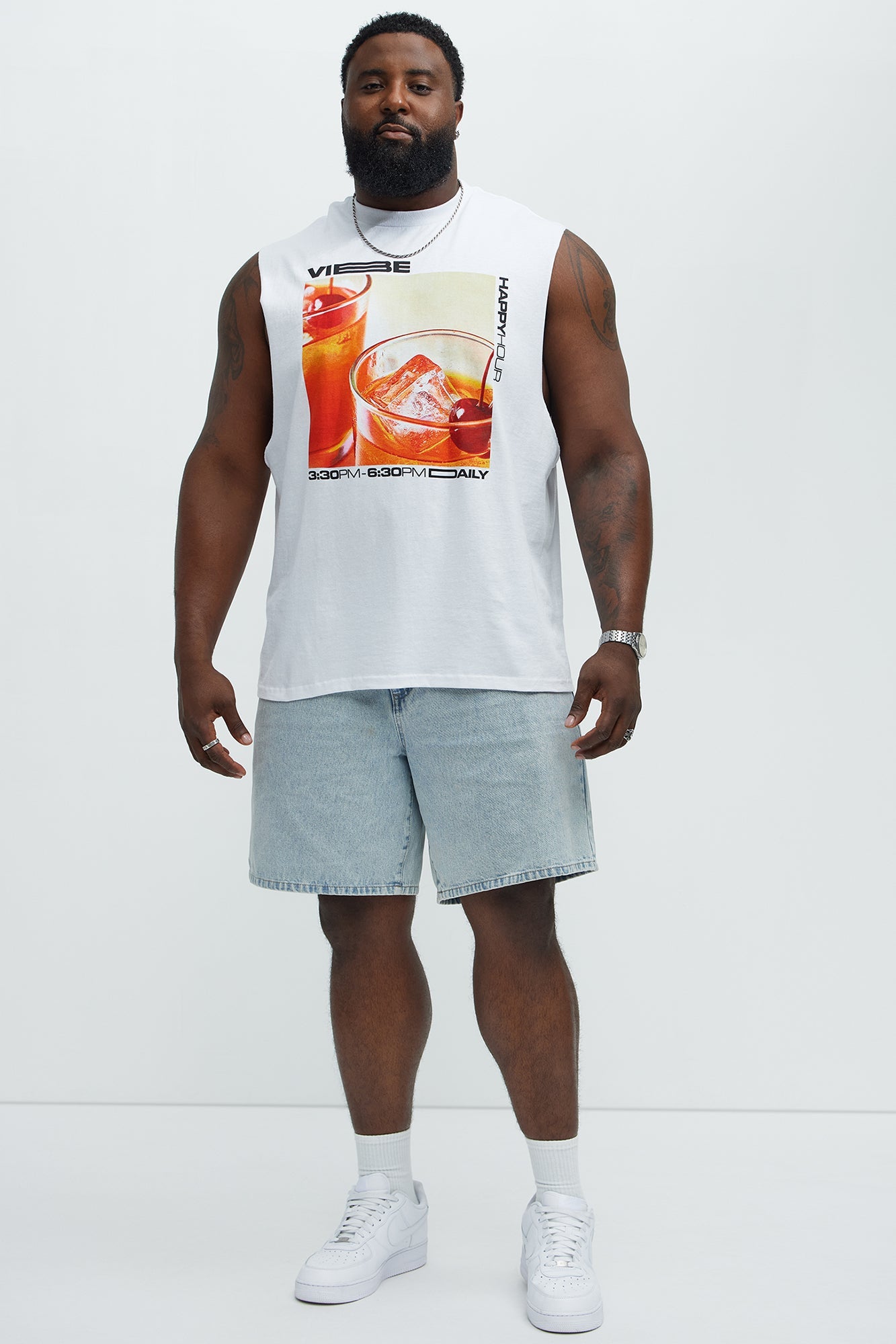 Vibe Happy Hour Muscle Tee - White