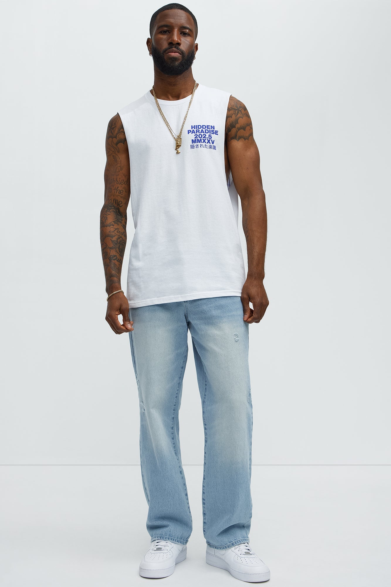Hidden Paradise Muscle Tee - White