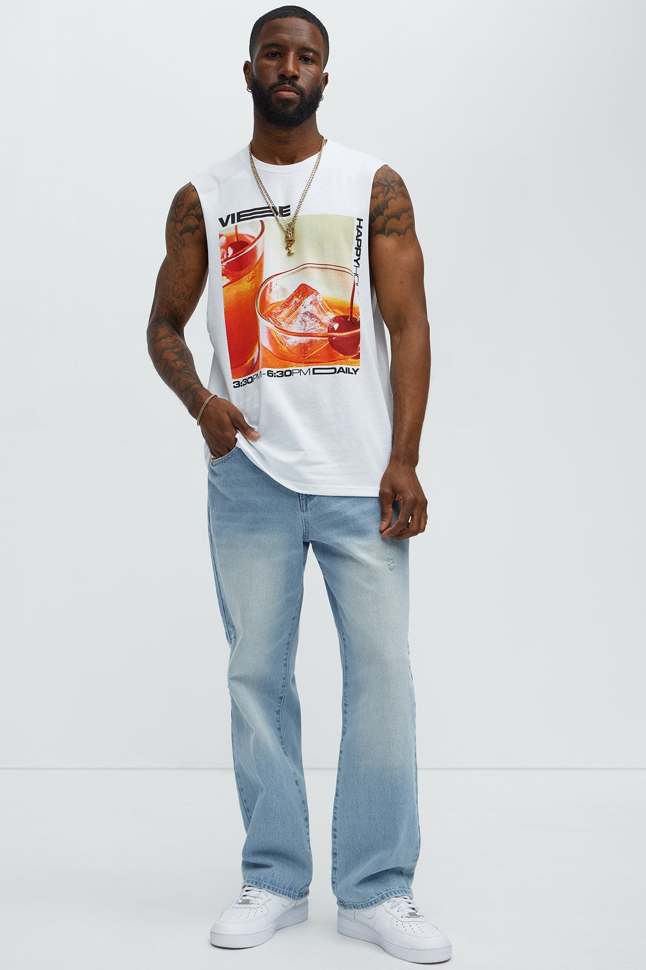 Vibe Happy Hour Muscle Tee - White