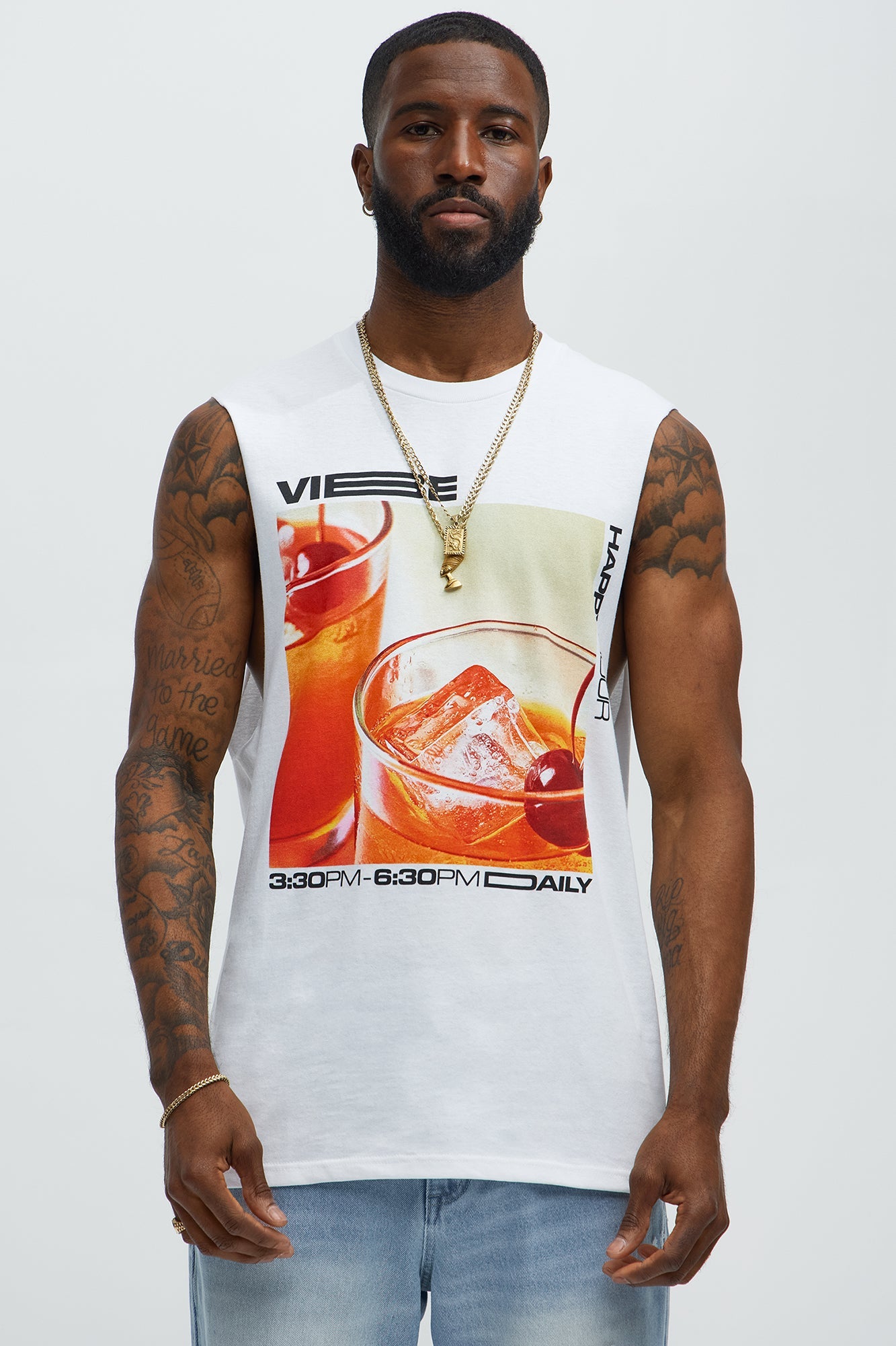 Vibe Happy Hour Muscle Tee - White