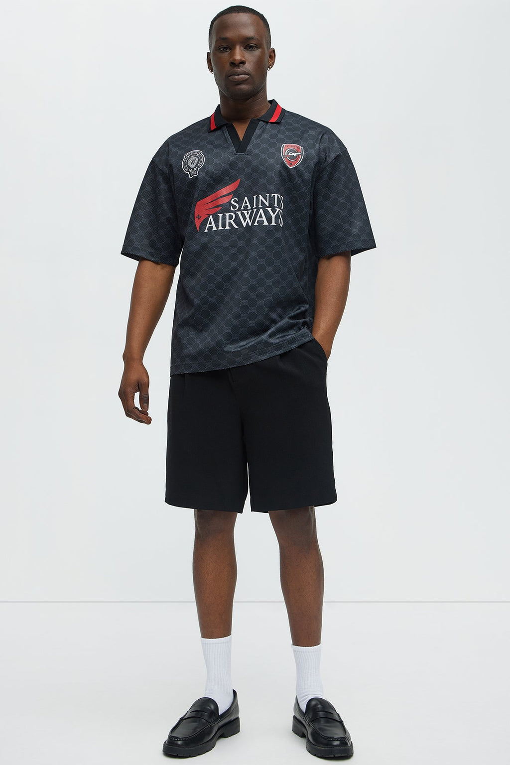 Saints Johnny Collar Soccer Jersey - Black