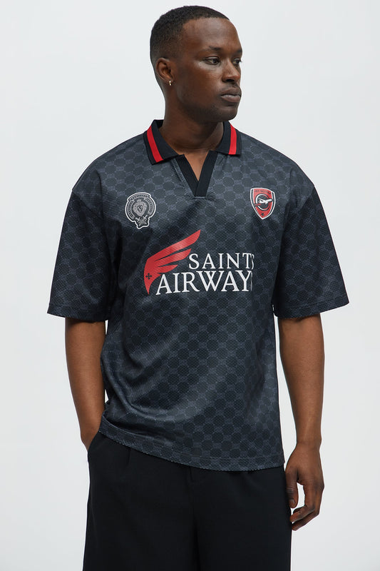 Saints Johnny Collar Soccer Jersey - Black
