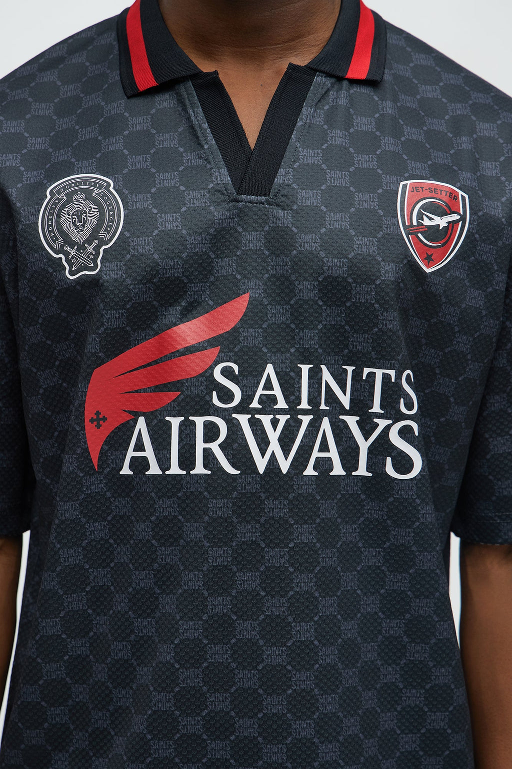 Saints Johnny Collar Soccer Jersey - Black