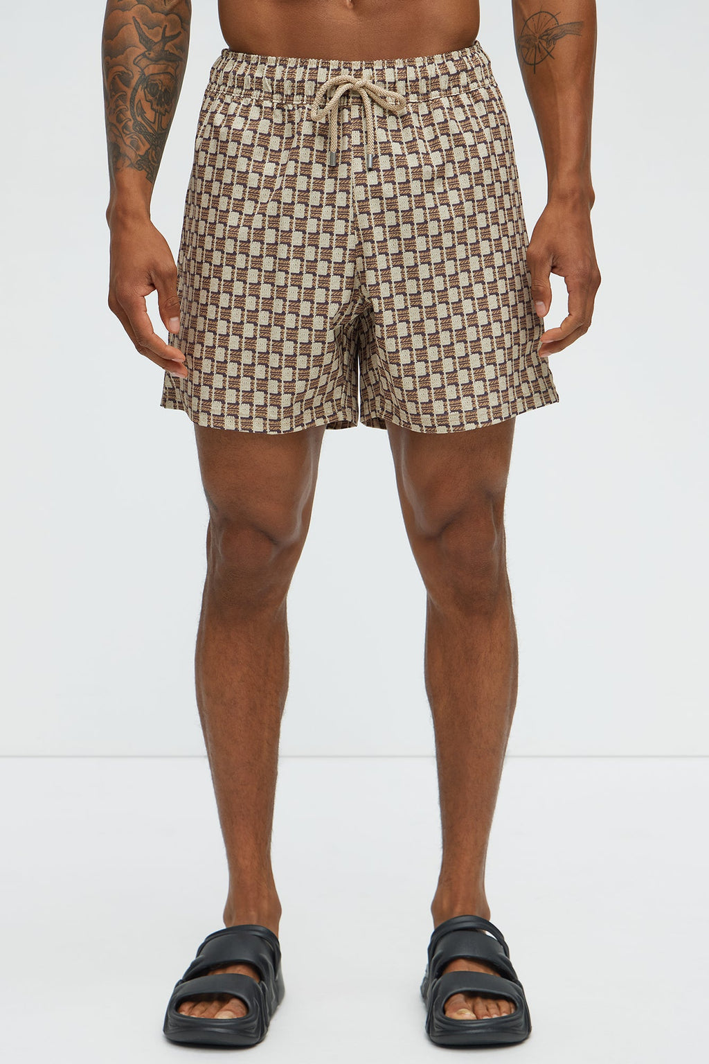 Weave Printed Swim Mid Trunk - Brown Combo