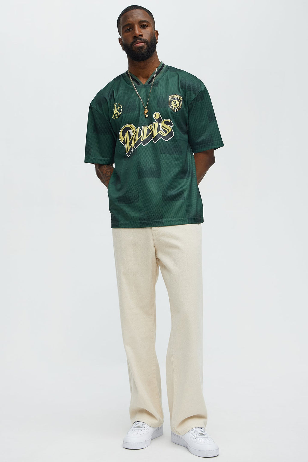 Checkered Paris Short Sleeve Soccer Jersey - Green/combo
