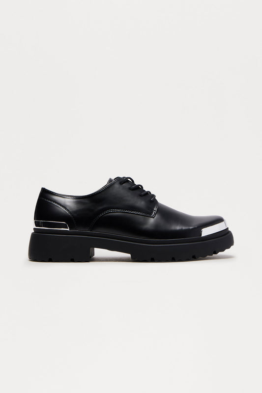 Metallic Detail Chunky Lace Up Shoes - Black