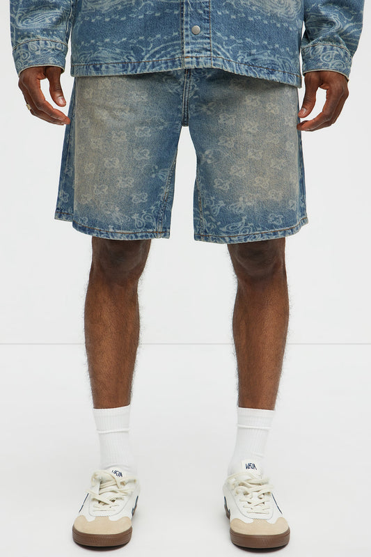 Paisley Last Relaxed Denim Shorts - Medium Blue Wash