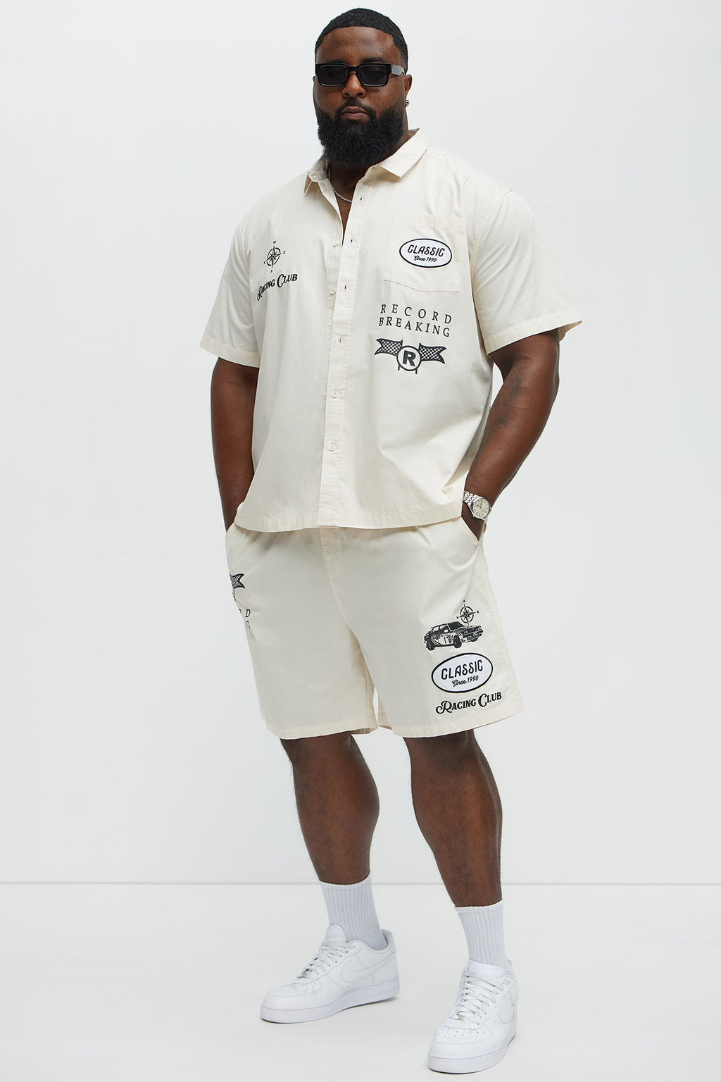 Racing Club Relaxed Drawstring Shorts - Cream