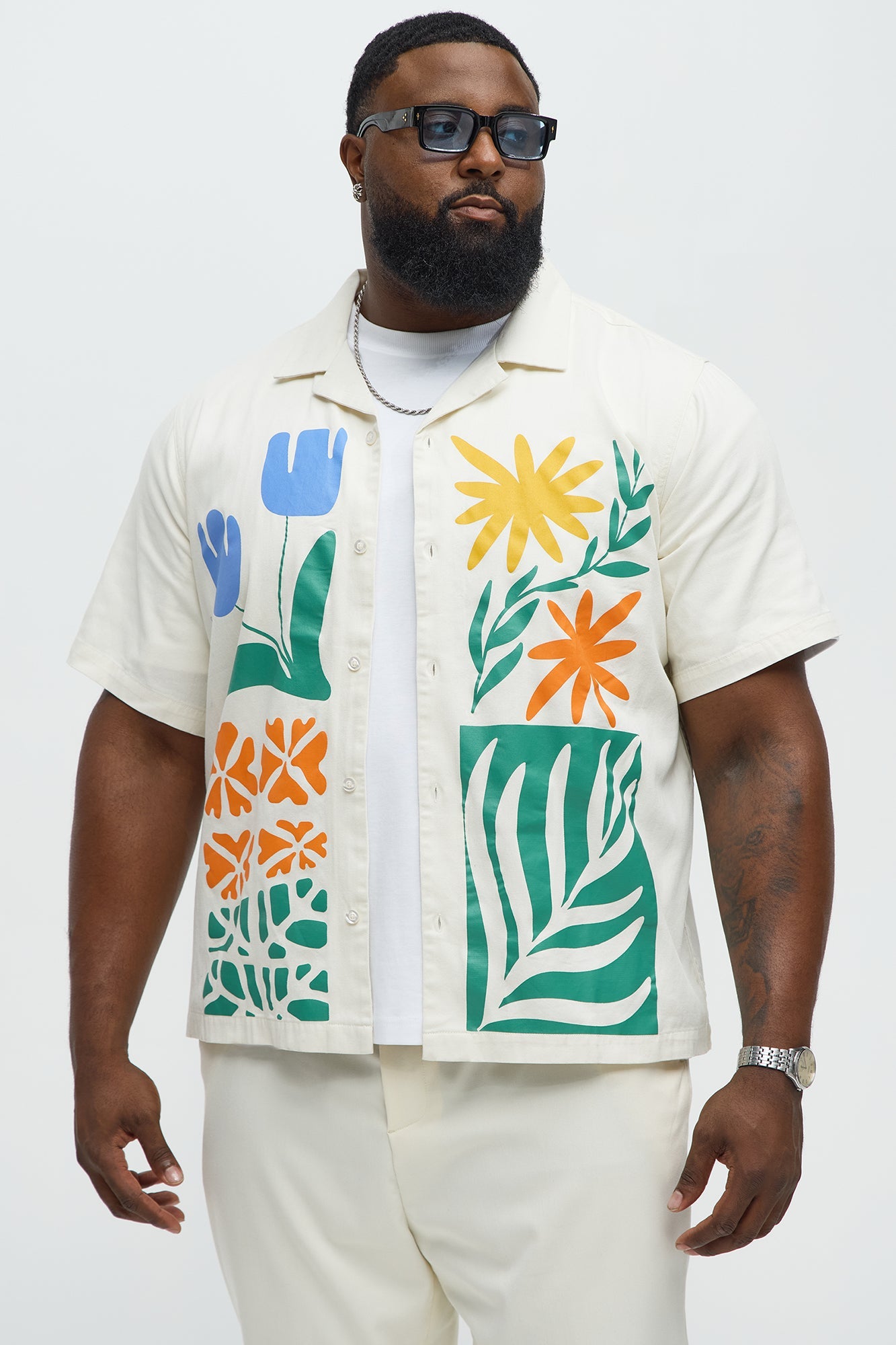 Embrace The Wild Cotton Blend Short Sleeve Button Up Shirt - White