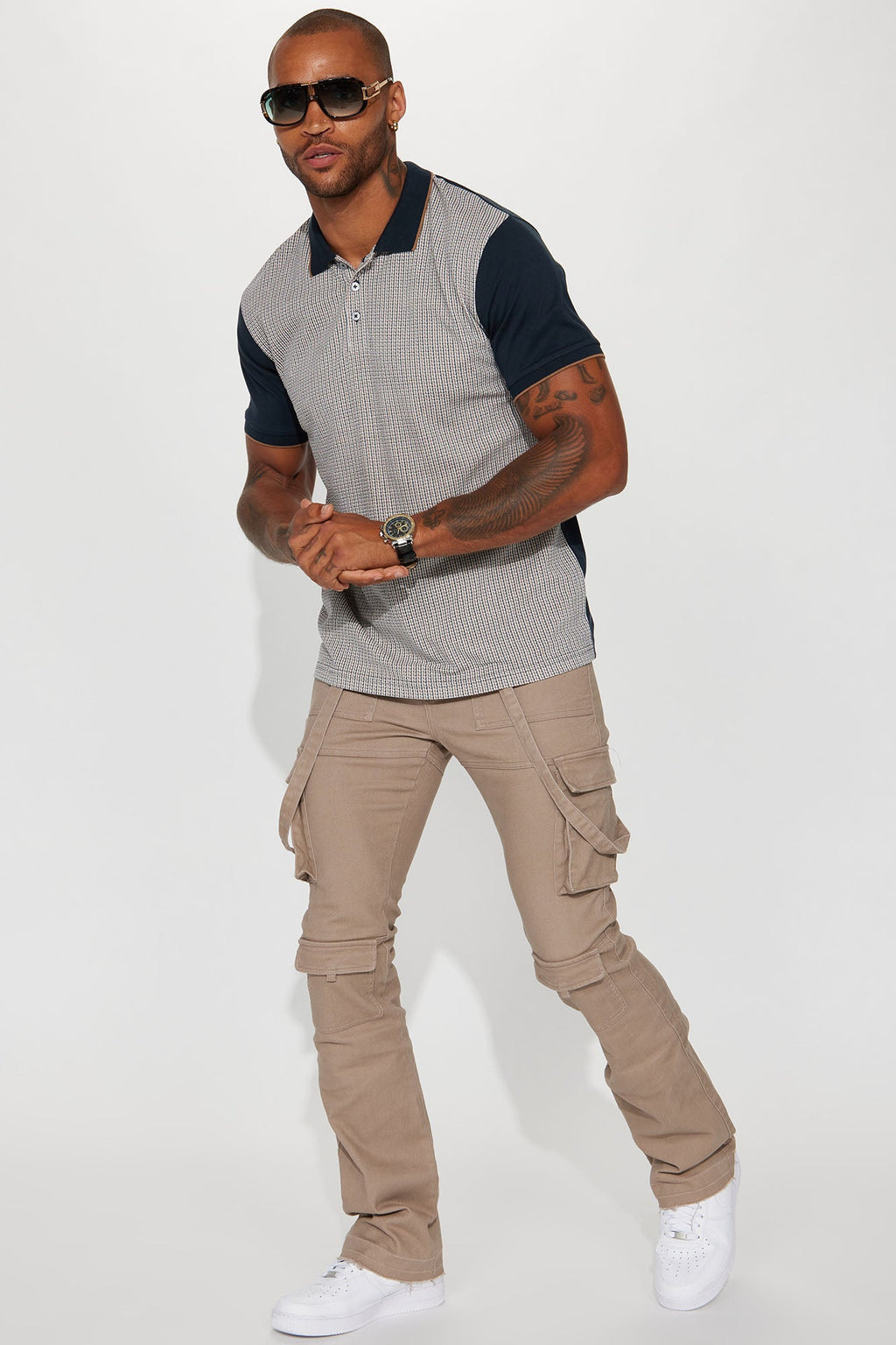 Strapped In Cargo Stacked Skinny Flare Jeans - Taupe