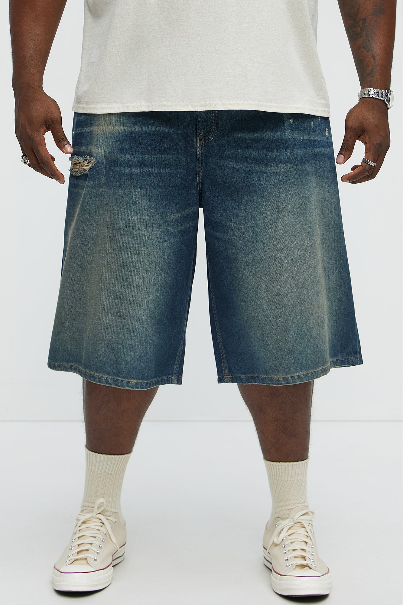 Don't Hate Baggy Relaxed Denim Shorts - Dark Wash