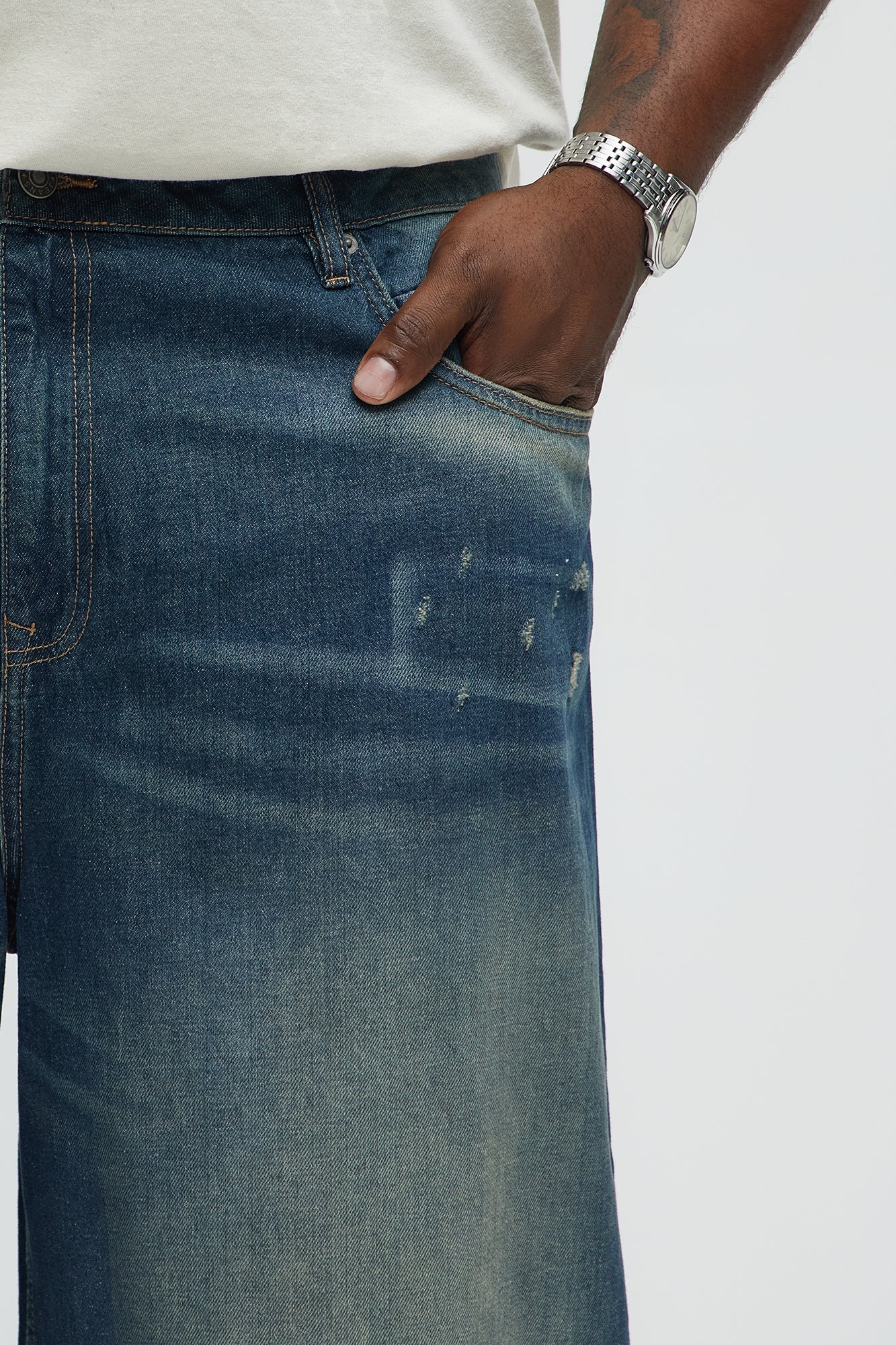 Don't Hate Baggy Relaxed Denim Shorts - Dark Wash