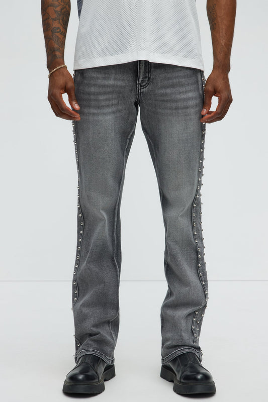 Stacked Slim Flare Stud On The Side Jeans - Black Wash