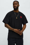 Broken Heart Textured Short Sleeve Tee - Black
