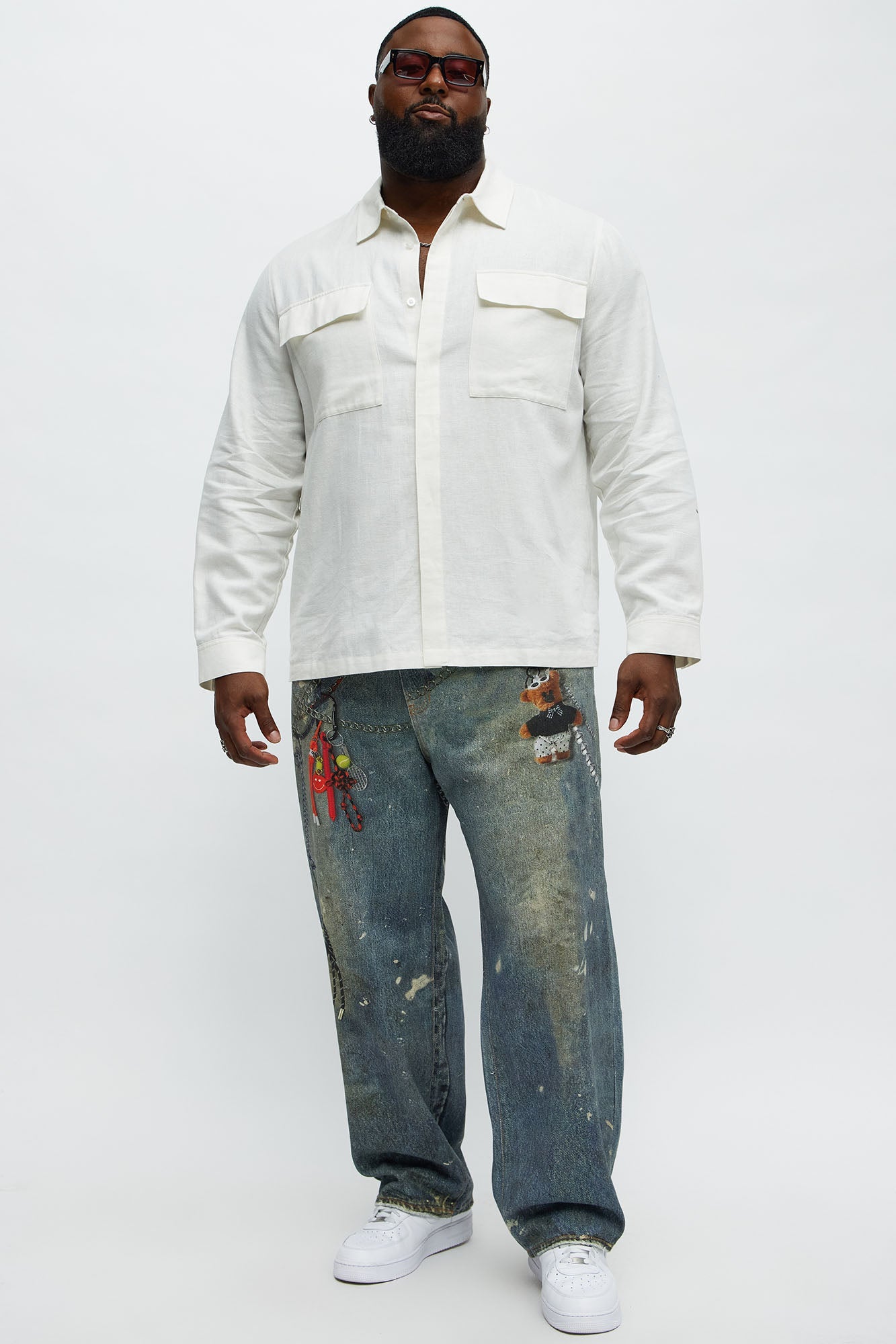 Baggy Rebel Printed Jeans - Medium Blue Wash