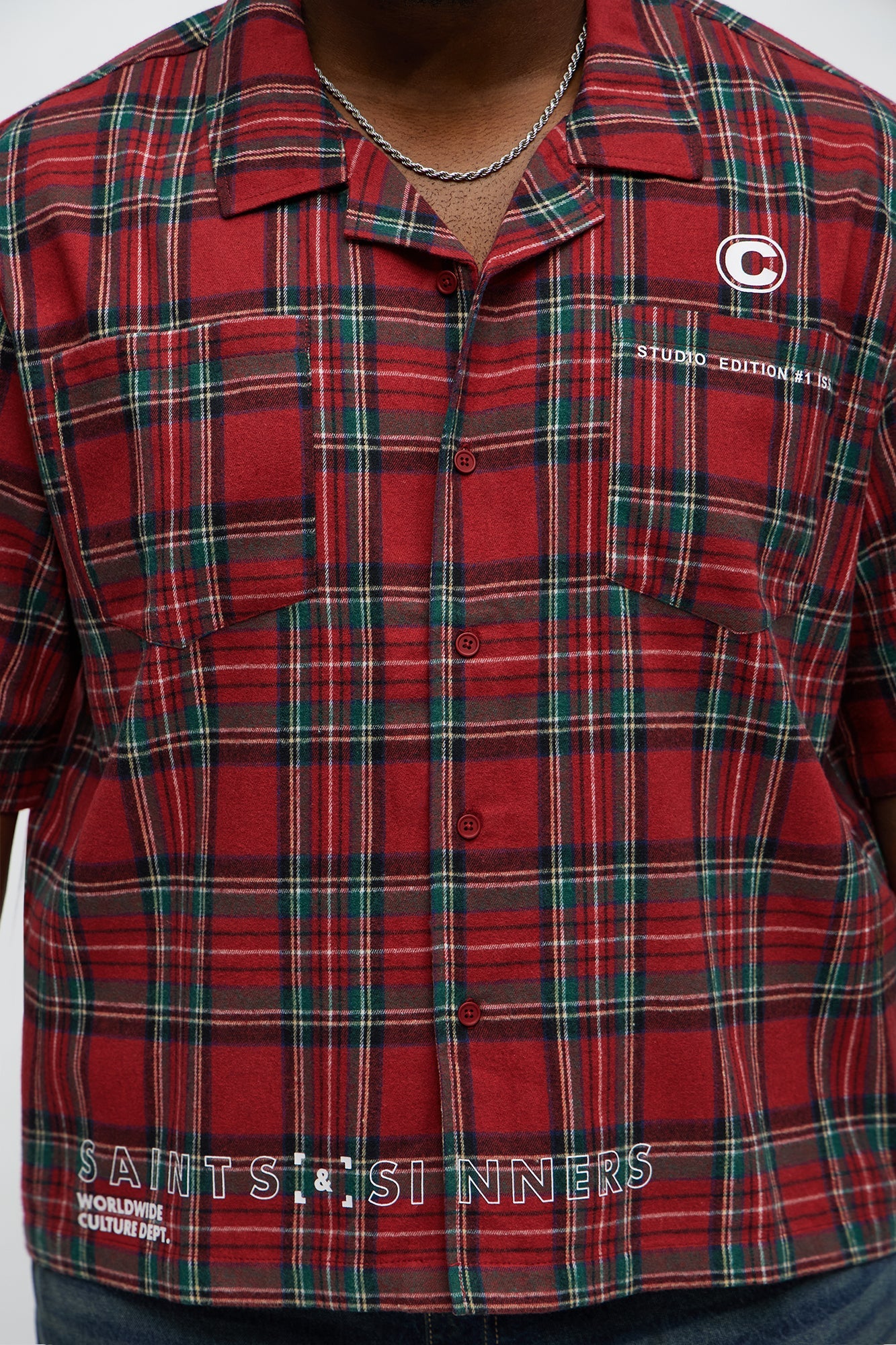 Culture Plaid Cropped Button Up Shirt - Red
