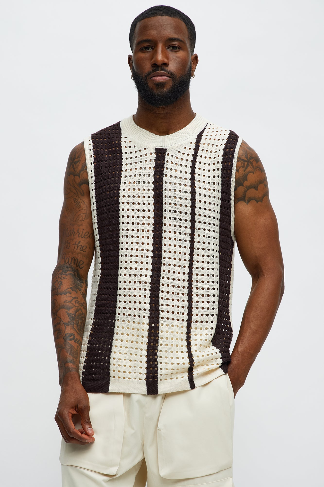 Multistriped Knit Muscle Tee - Cream/combo