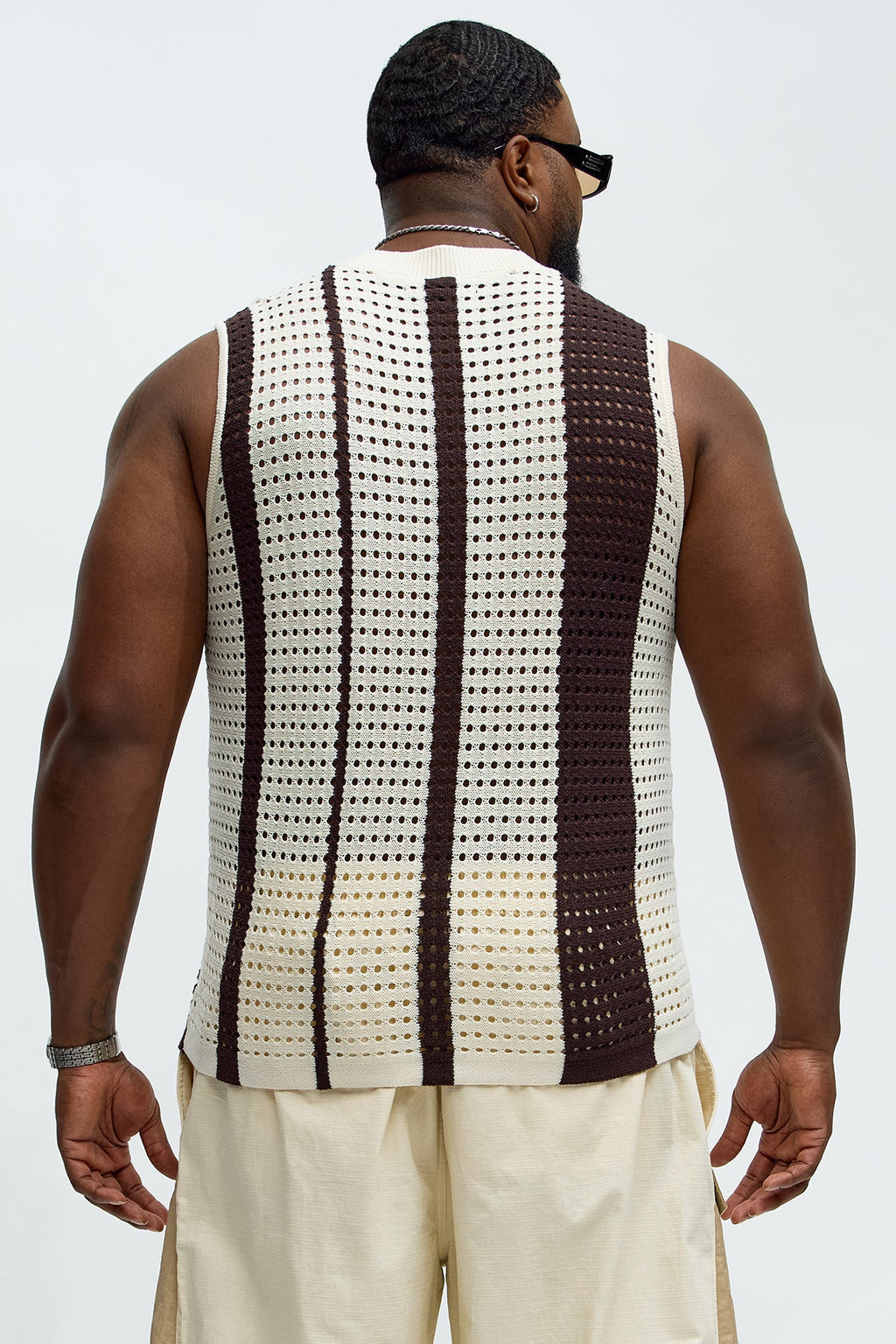 Multistriped Knit Muscle Tee - Cream/combo