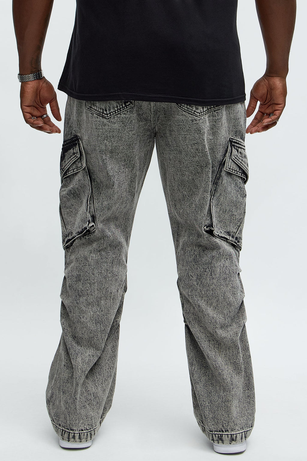 Stacked Slim Flare Street Edge Cargo Jeans - Black Wash